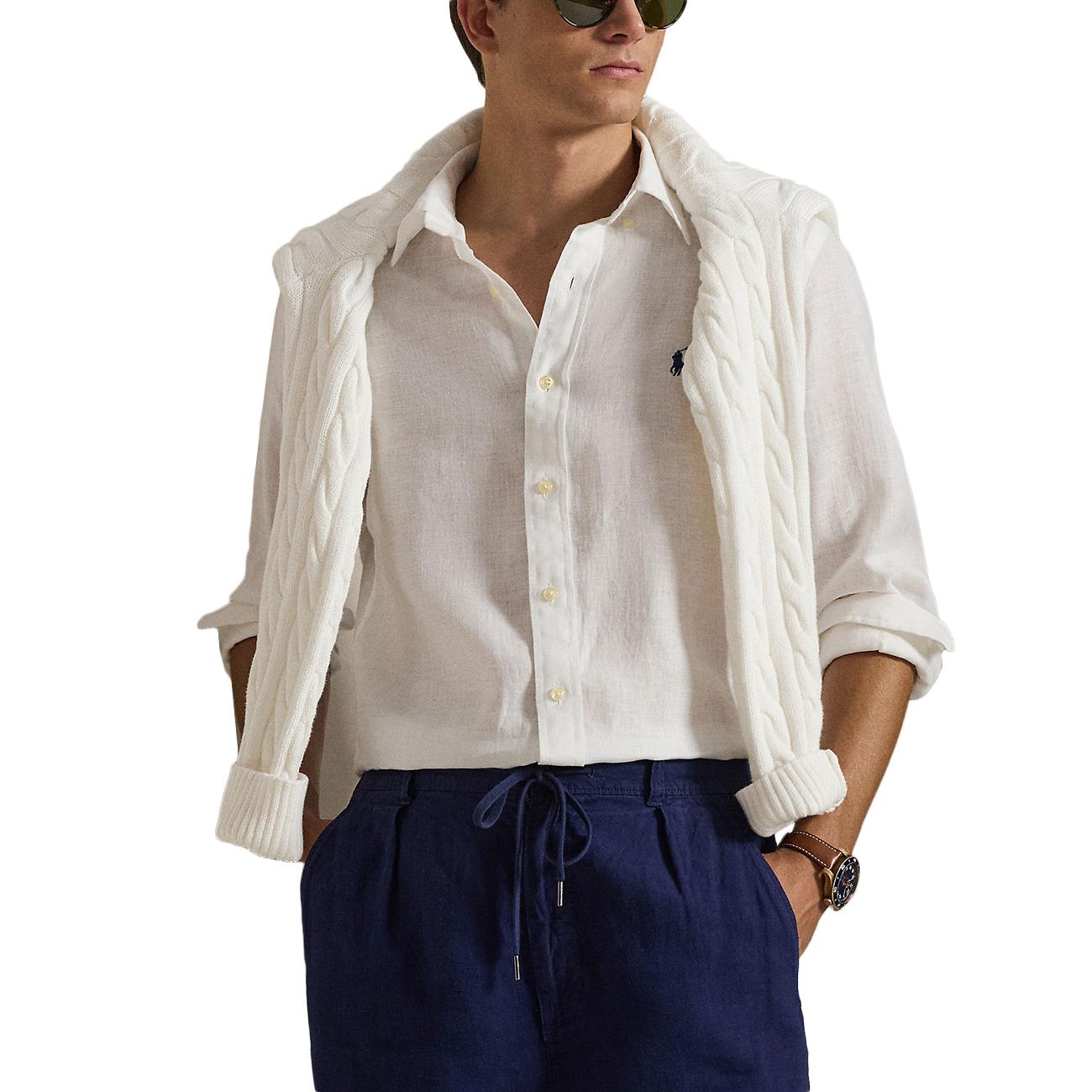 Camicia Di Lino 710966294 506 WHITE POLO RALPH LAUREN 