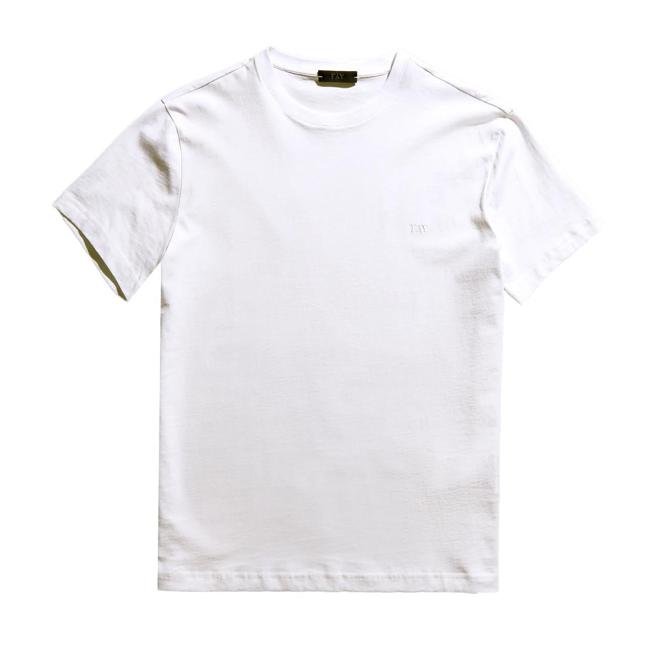 T-Shirt Ricamo Su Petto Uomo Bianco NPMB3461300UCXB001 BIANCO FAY 
