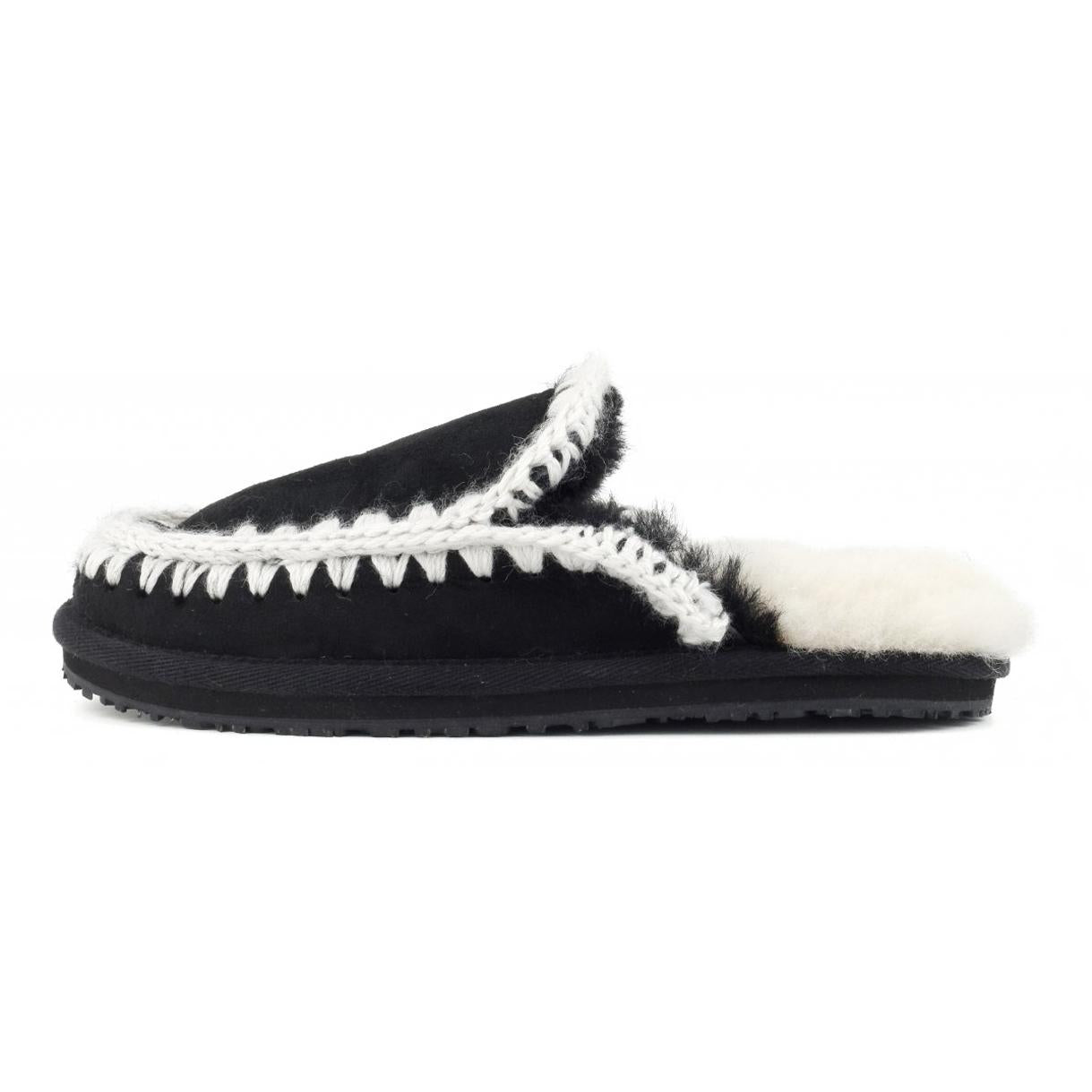 Slippers Suede Full Eskimo Stitch Donna Black White MU.FW161007A BLACKWHITE MOU 