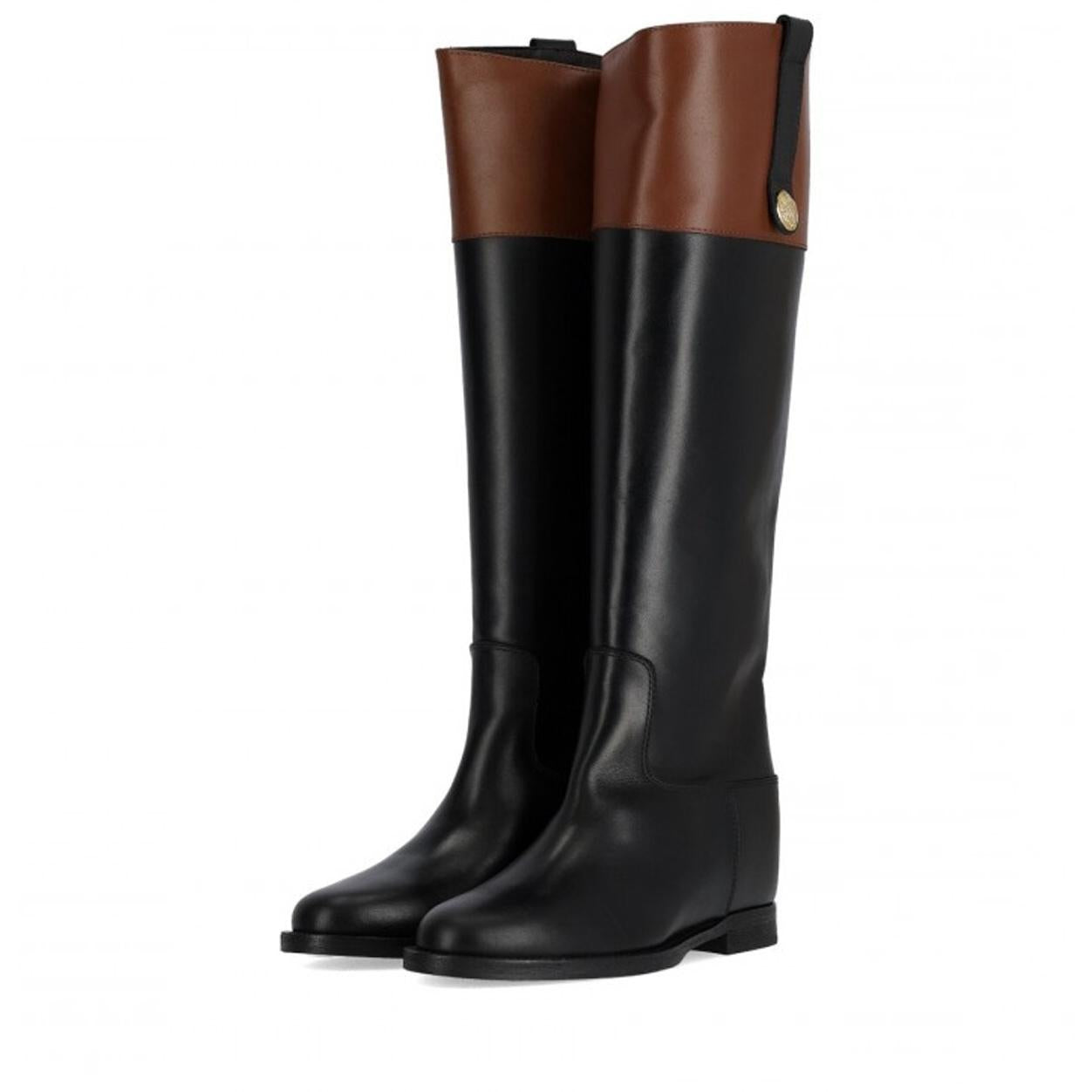 Stivali Alti Con Bottone Bicolor Donna Nero Noce 3804/SANTAMONICA NERO/NOCE VIA ROMA 15 