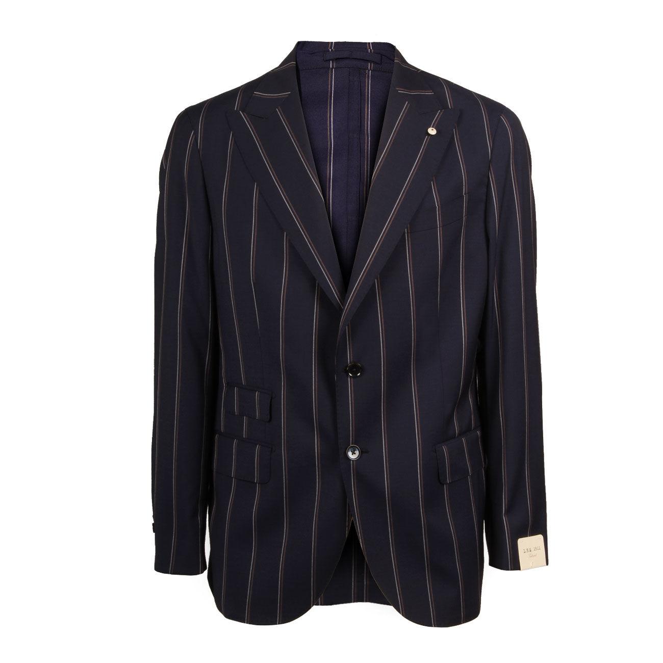 ABITO U. COLLO LANCIA TASCA TICKET POCKET GESSATO LBM 33069/1/3654 BLU RIGATO L.B.M.1911. 