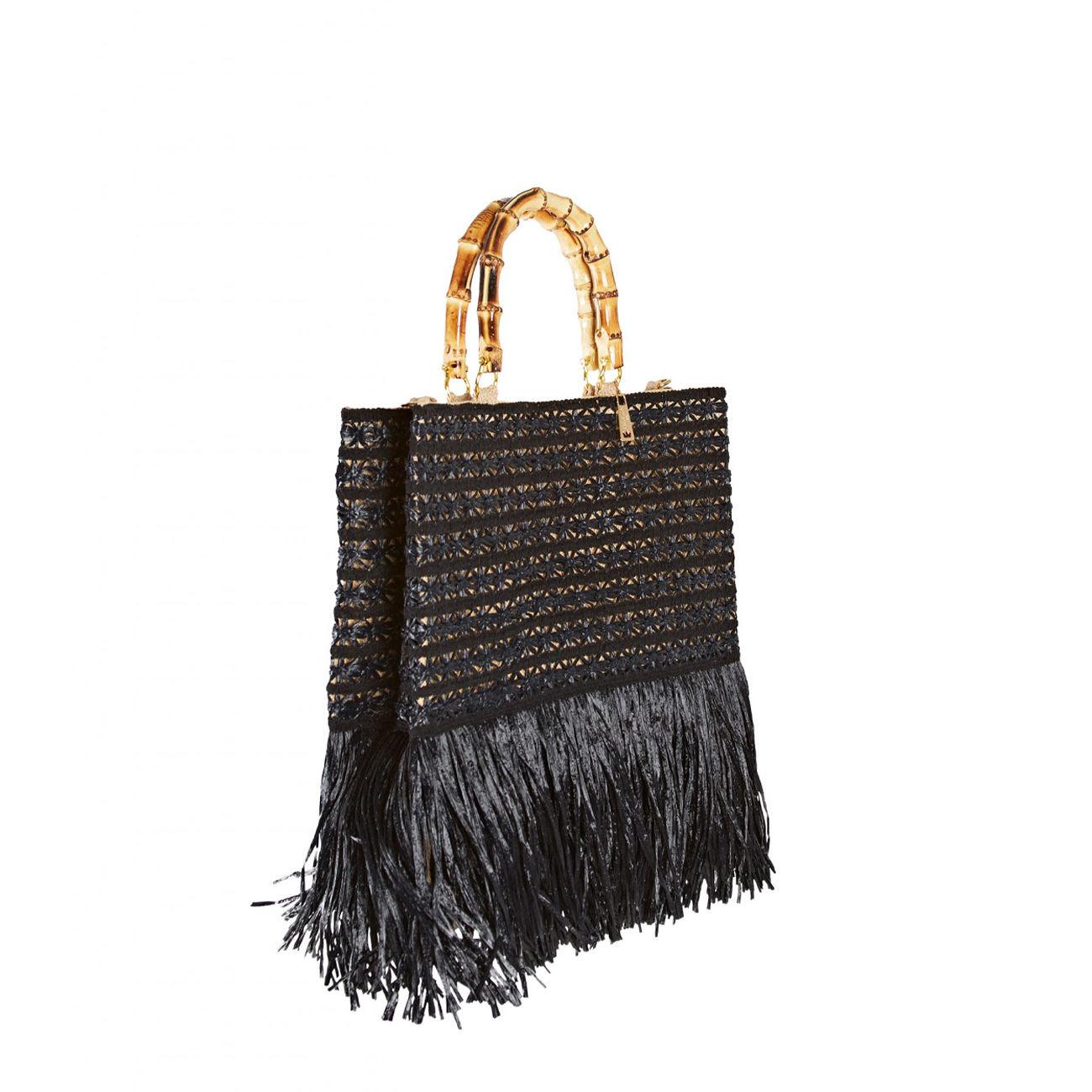Borsa Capri Tote Rafia Media Donna Nera CAMN NERA LA MILANESA 