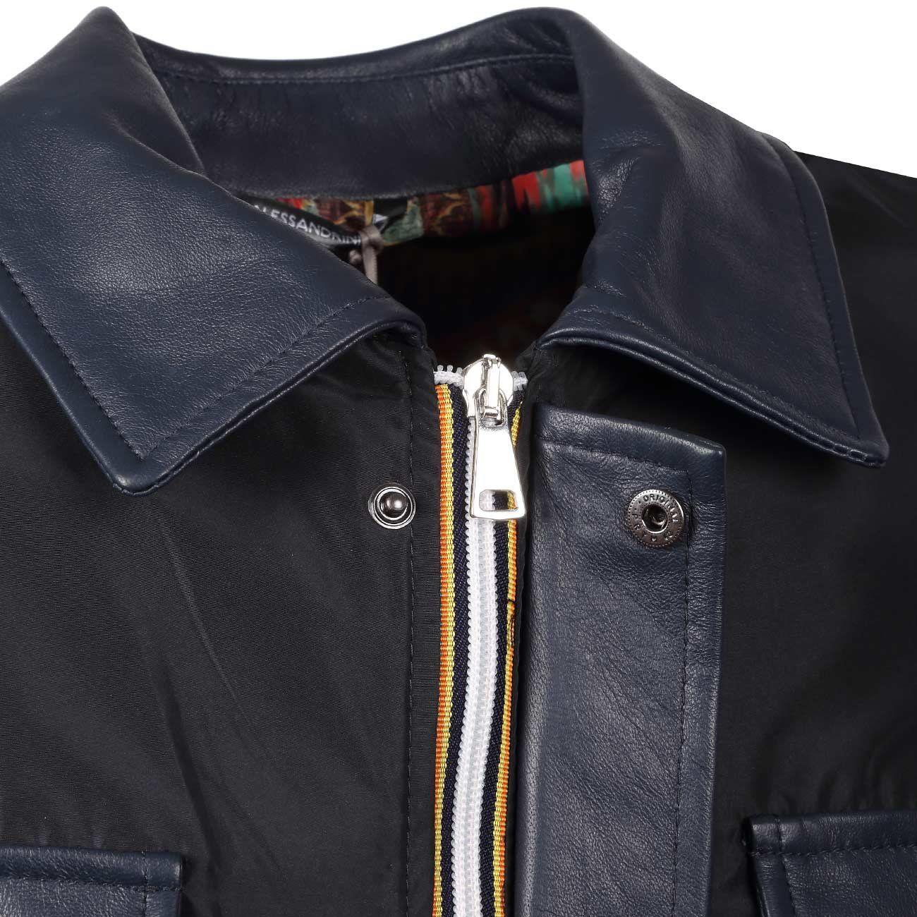 Giubbino Fullzip In Nylon Con Inserti In Pelle Uomo Navy I91654000 23NAVY DANIELE ALESSANDRINI 