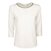 T.Shirt In Viscosa Stretch Donna Off-White & Taupe 66449 9433 OFFWHT+OFFWHT+TAUPE LE TRICOT PERUGIA 