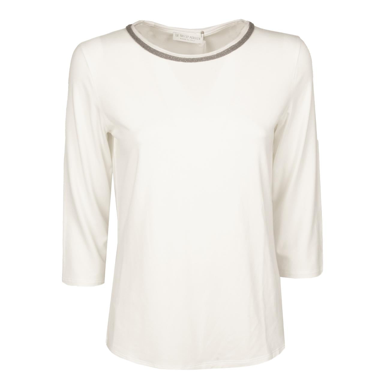 T.Shirt In Viscosa Stretch Donna Off-White & Taupe 66449 9433 OFFWHT+OFFWHT+TAUPE LE TRICOT PERUGIA 
