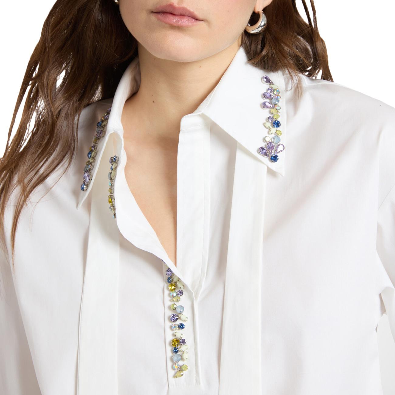 ELENA MIRO' Camicia In Popeline Con Cristalli 2040Z000020N 011 OFF-WHITE 