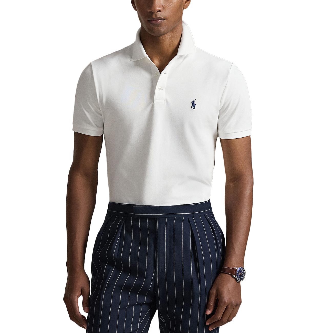 Polo In Rete Elasticizzata Slim Fit 710941439 002 WHITE POLO RALPH LAUREN 