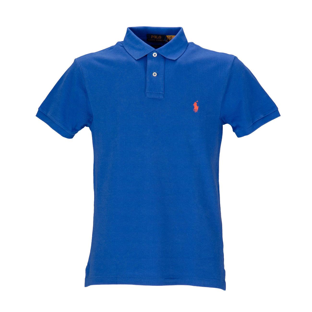 Polo Slim In Cotone Piquet Uomo Royal Arancio 710795080 014 NEW IRIS BLUE POLO RALPH LAUREN 