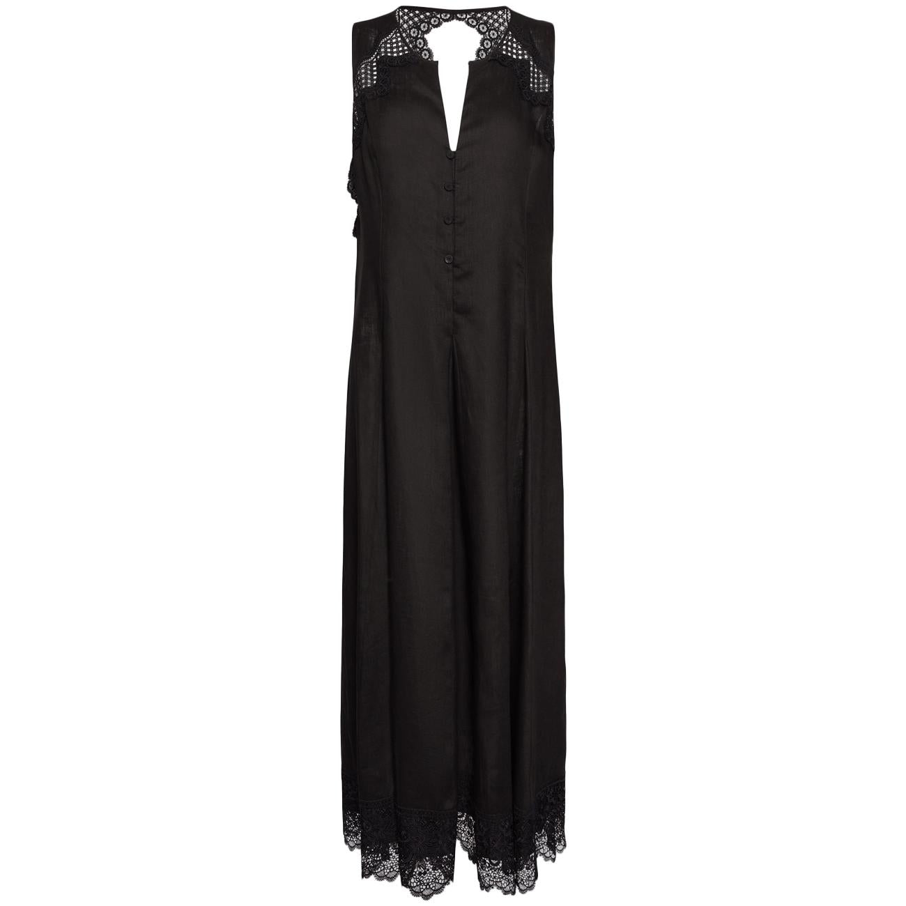 Abito Lungo In Lino Con Pizzo 7456P000264N 033 NERO ELENA MIRO' 