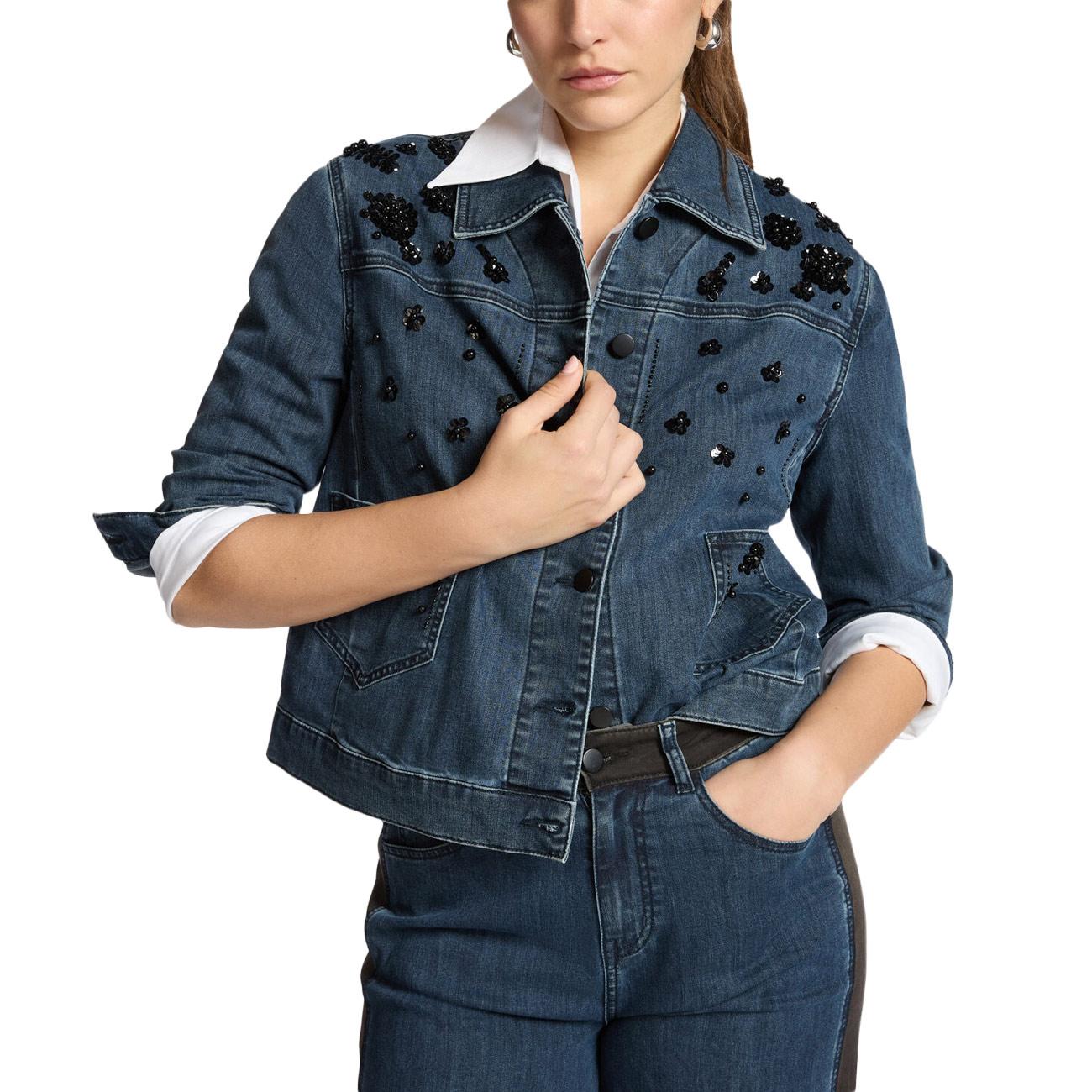 ELENA MIRO' Giacca Boxy In Denim Con Ricami R447P000093N 034 BLU 