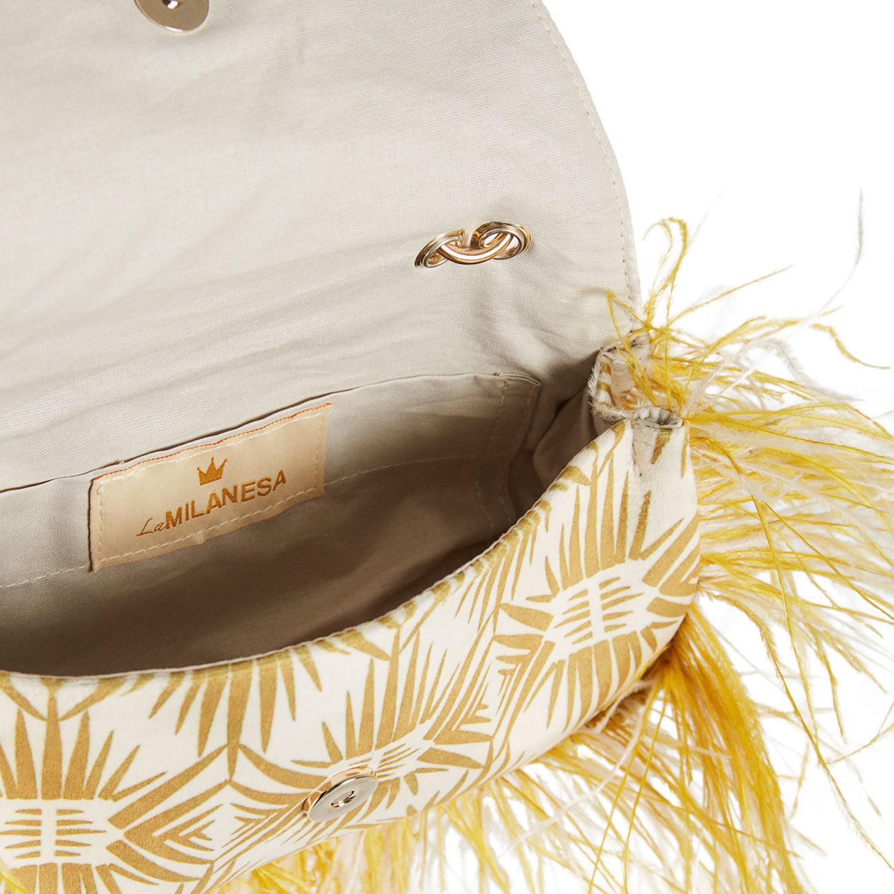 BORSA D. POLIGNANO TOTE IN TESS. BICOLOR C/PIUME LATERALI LM POLV PANNA E VERDE LA MILANESA 