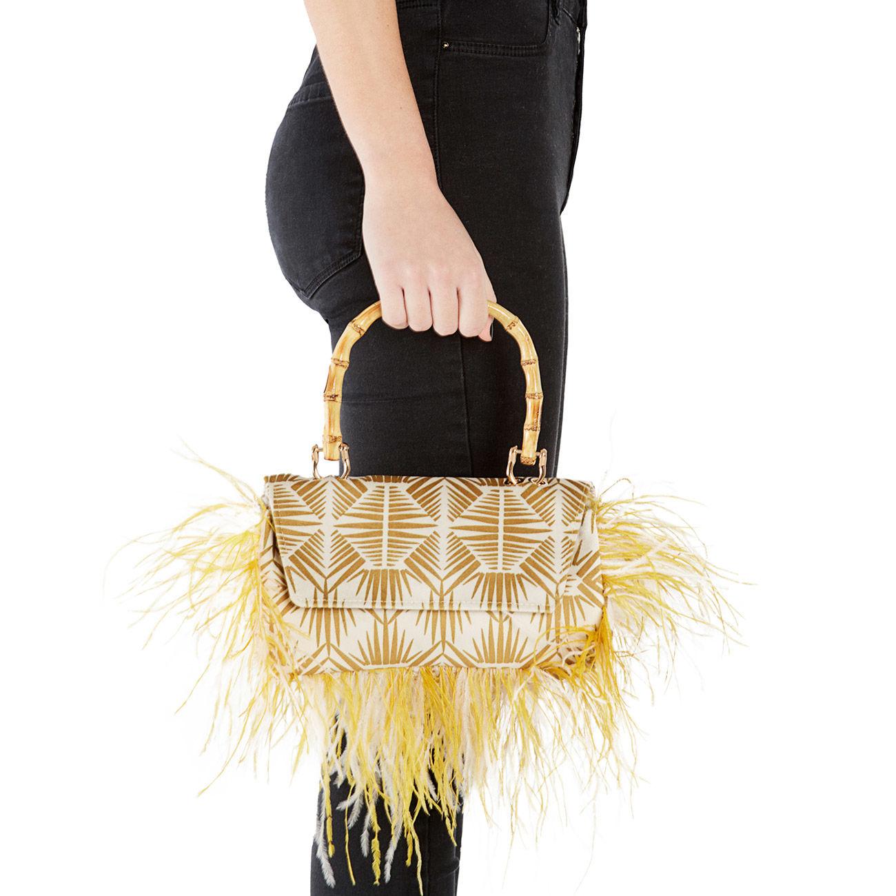 BORSA D. POLIGNANO TOTE IN TESS. BICOLOR C/PIUME LATERALI LM POLV PANNA E VERDE LA MILANESA 