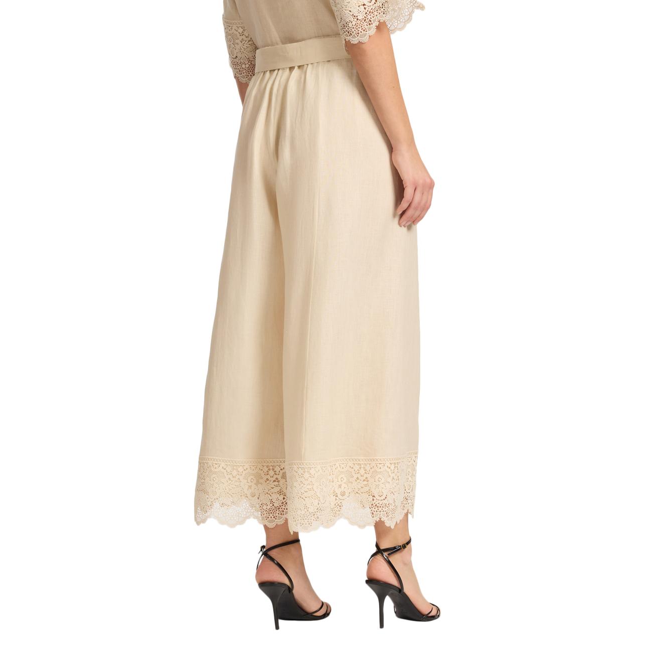 Pantalone Cropped In Lino Con Pizzo P184P000417N 02 SABBIA ELENA MIRO' 