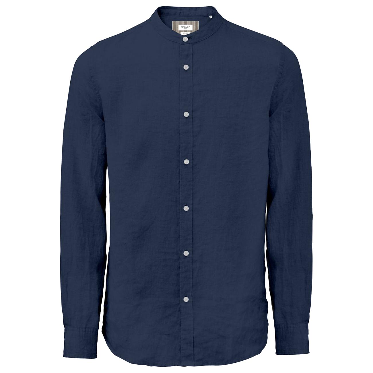 Camicia Coreana In Lino MK13002 BLUE MARKUP 