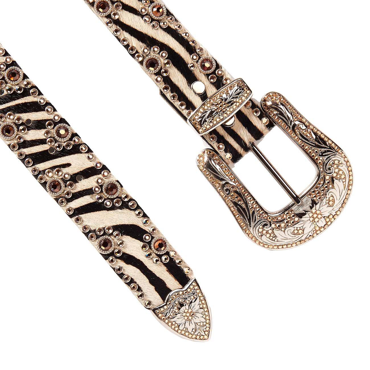 Cintura Alta Cavallino Zebrata Swarovsky Fibbia Decorata Donna Nero Bianco Arancio SWAZEBRAFDEC NERO.BIANCO.ARANCIO KIPPYS 