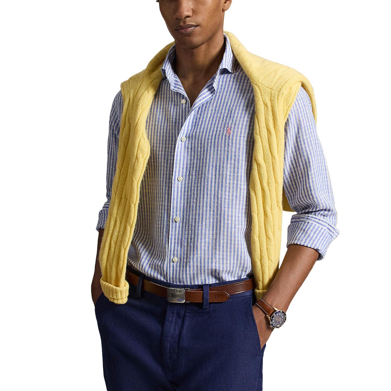 Camicia Seersucker A Righe 710B16700 001 7232A BLUE WHITE POLO RALPH LAUREN 