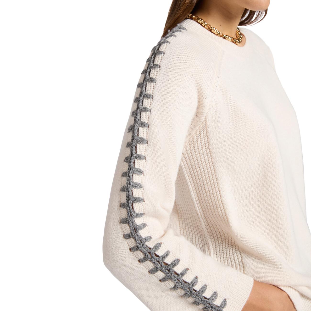 Maglia In Pura Lana Con Ricamo M434Z000562N 002 GESSO ELENA MIRO' 