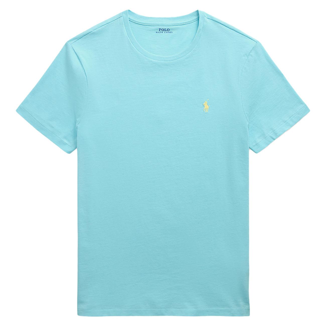 T-Shirt Girocollo Slim Fit Jersey Uomo Aqua Blue 710671438 407 AQUA BLUE/C1382 POLO RALPH LAUREN 