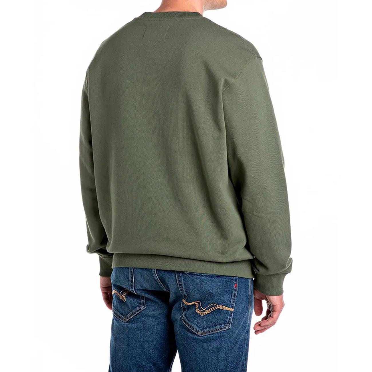 REPLAY Felpa Girocollo Con Ricamo Lettering Uomo Verde Militare M3076.000.23802 438 MILITARY GREEN 