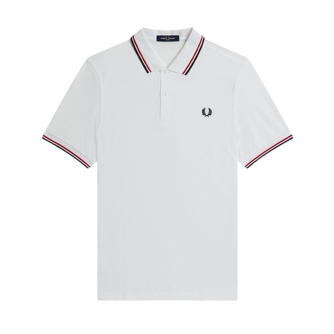 POLO U. TWIN TIPPED FP M360045 748 WHT/BRT RED/NVY FRED PERRY 