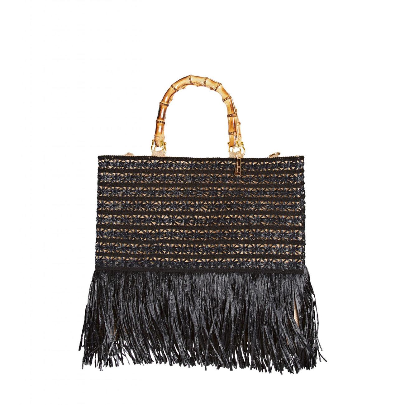 Borsa Capri Tote Rafia Media Donna Nera CAMN NERA LA MILANESA 