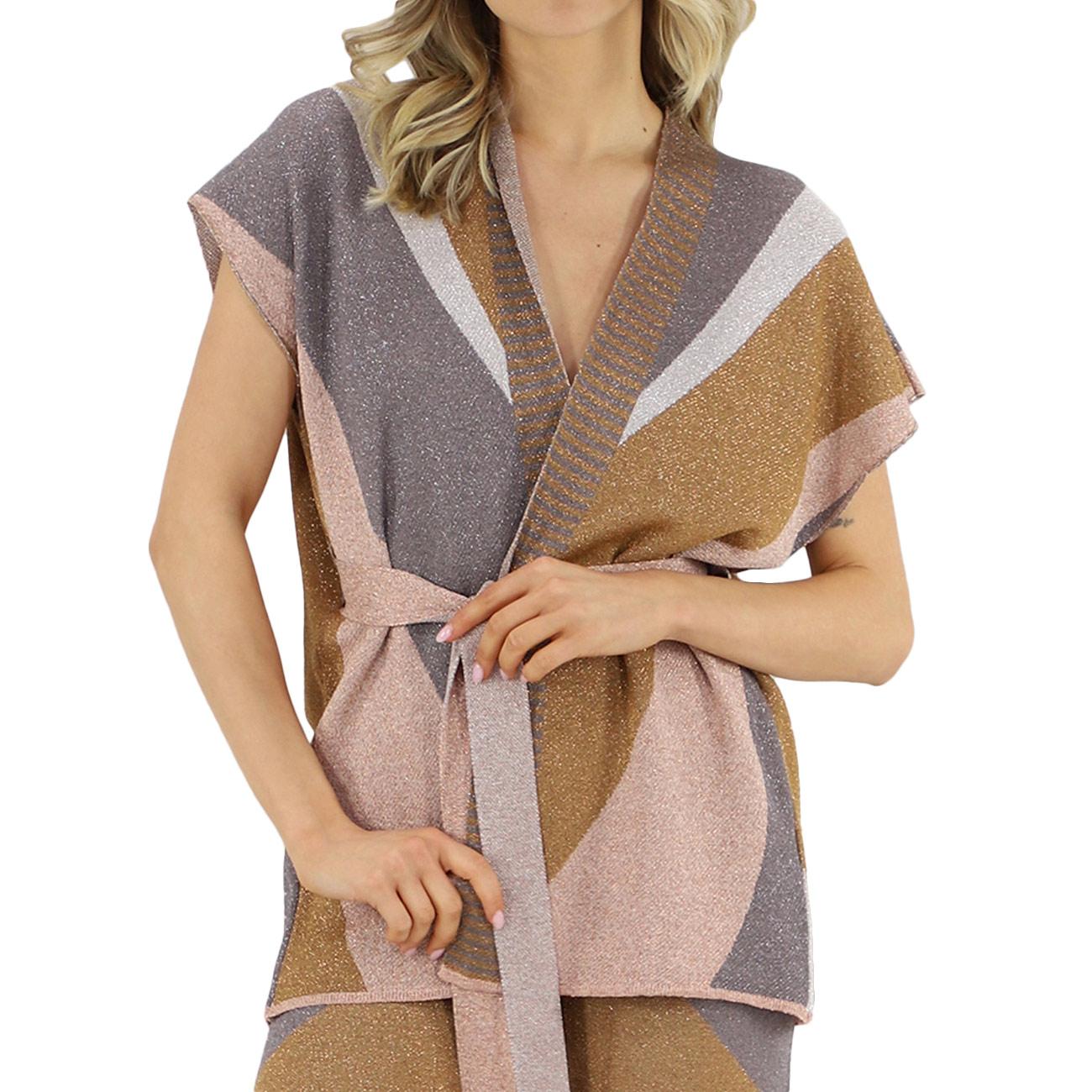 AKEP Cardigan Jacquard Waves MGKD13012 MARRONE/GRIGIO 