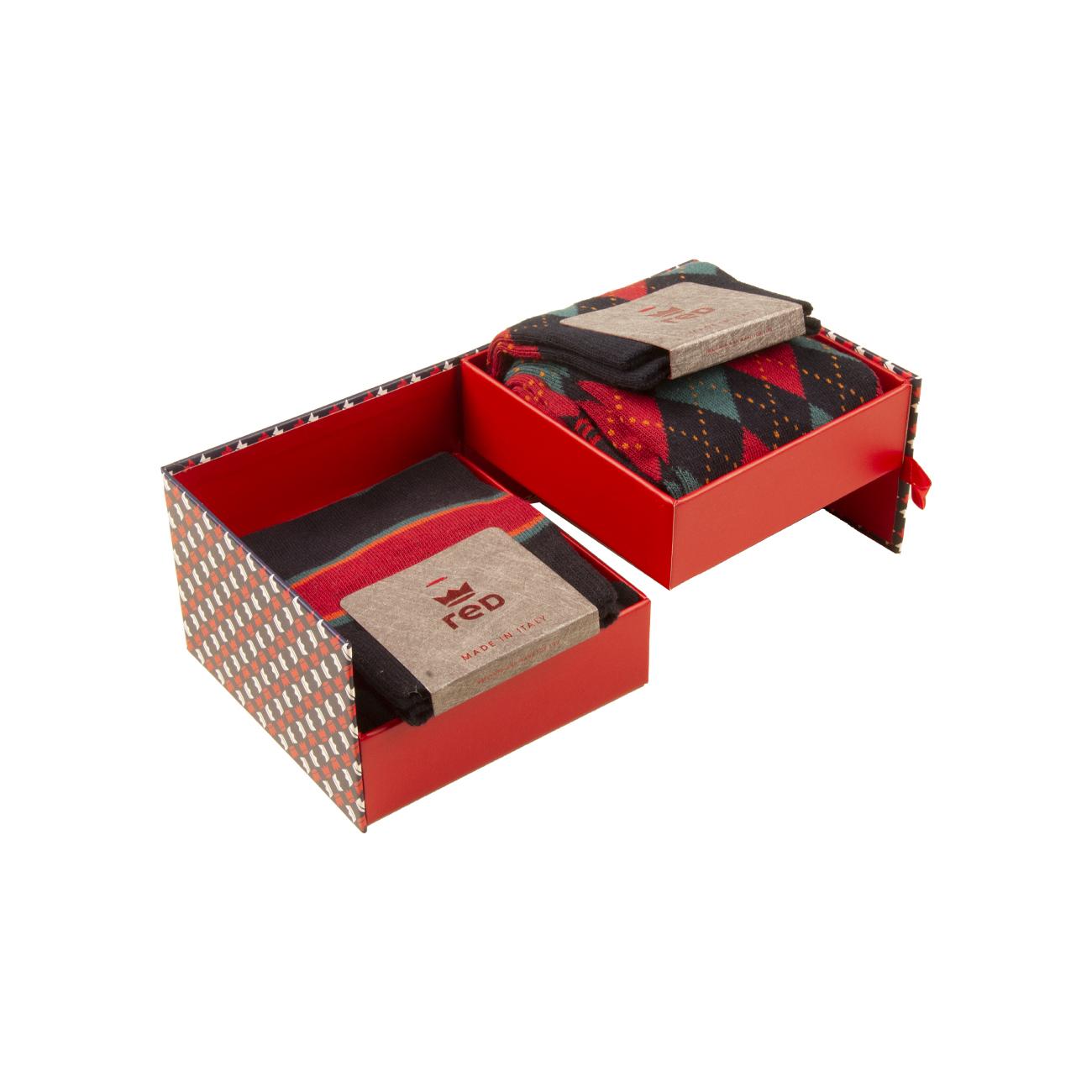 Gift Box Bipack Pied De Poule E Intreccio Uomo Blu 64164G2 V0011 BLU RED SOX 