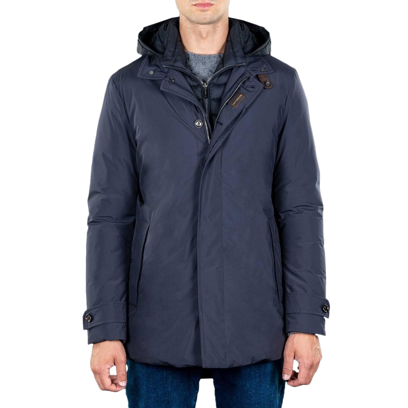 Cappotto Raffaello Stp Con Cappuccio Staccabile Uomo Blu MOUGI100261 U0498 BLU MOORER 