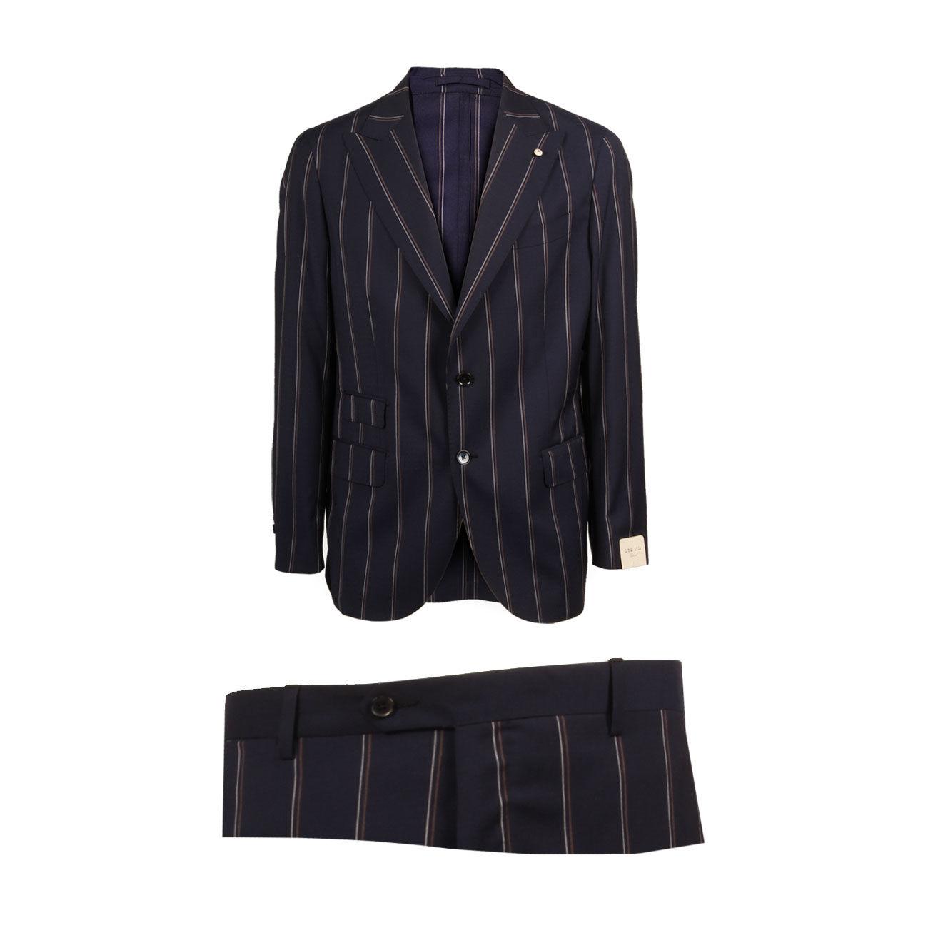 ABITO U. COLLO LANCIA TASCA TICKET POCKET GESSATO LBM 33069/1/3654 BLU RIGATO L.B.M.1911. 