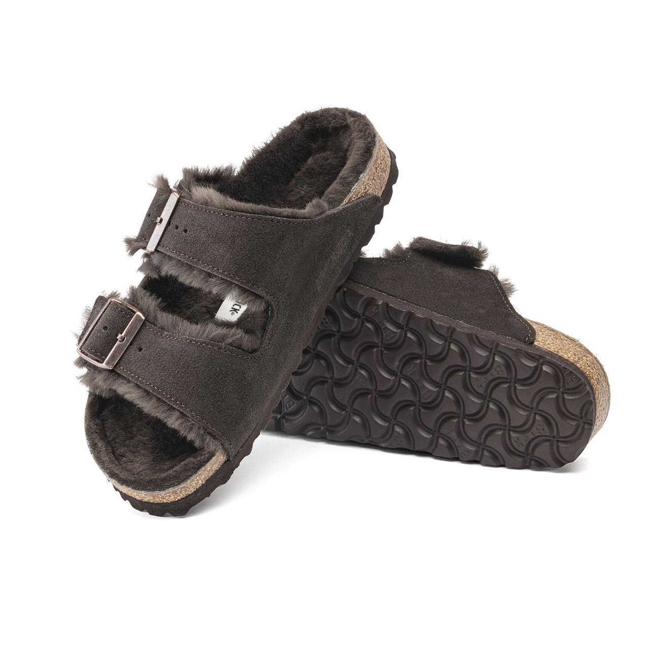 Sandali Arizona In Pelle Scamosciata Con Shearling 1020528 MOCCA BIRKENSTOCK 