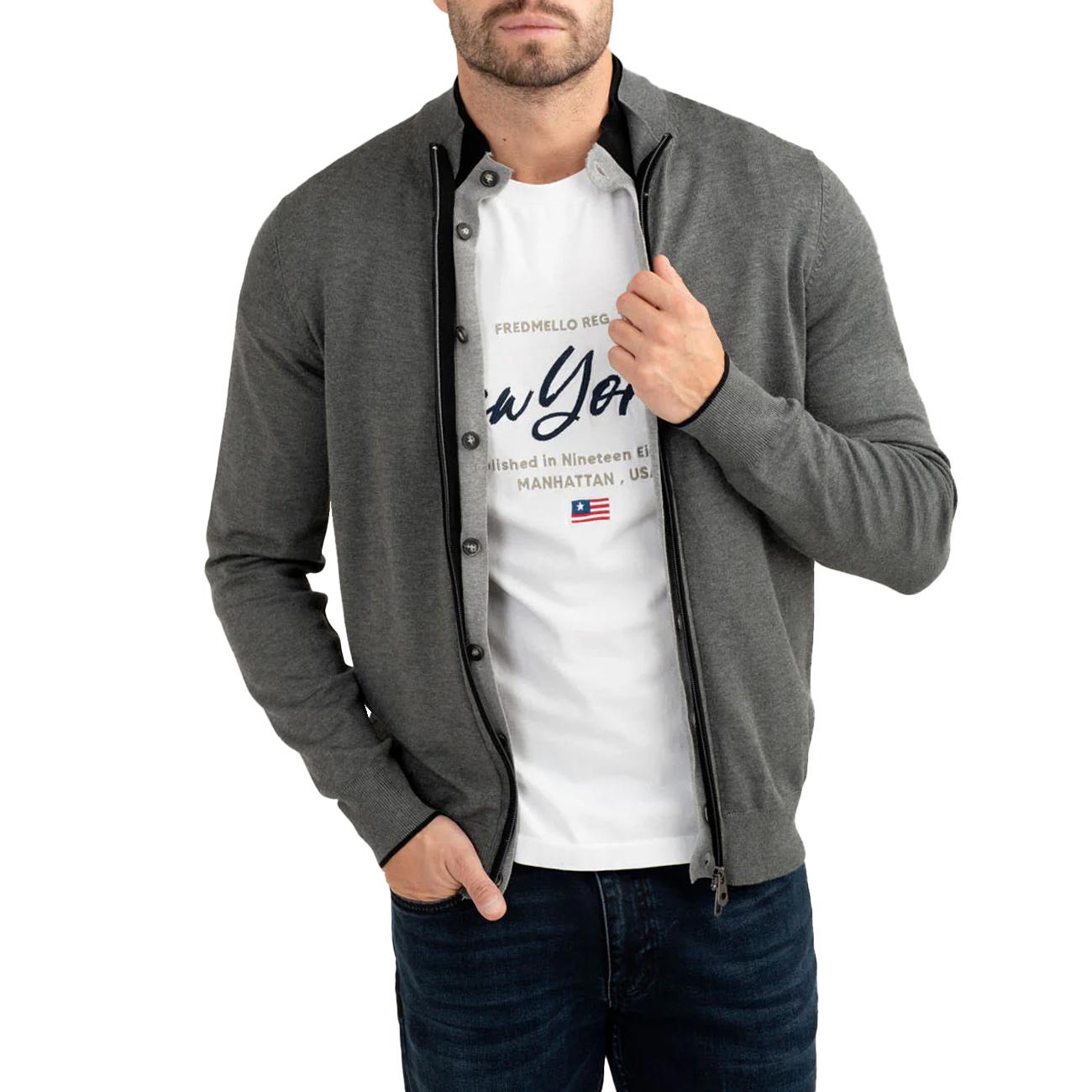 Maglia Full Zip FM25W18MZ A0953 ANTRACITE MELANGE FRED MELLO 