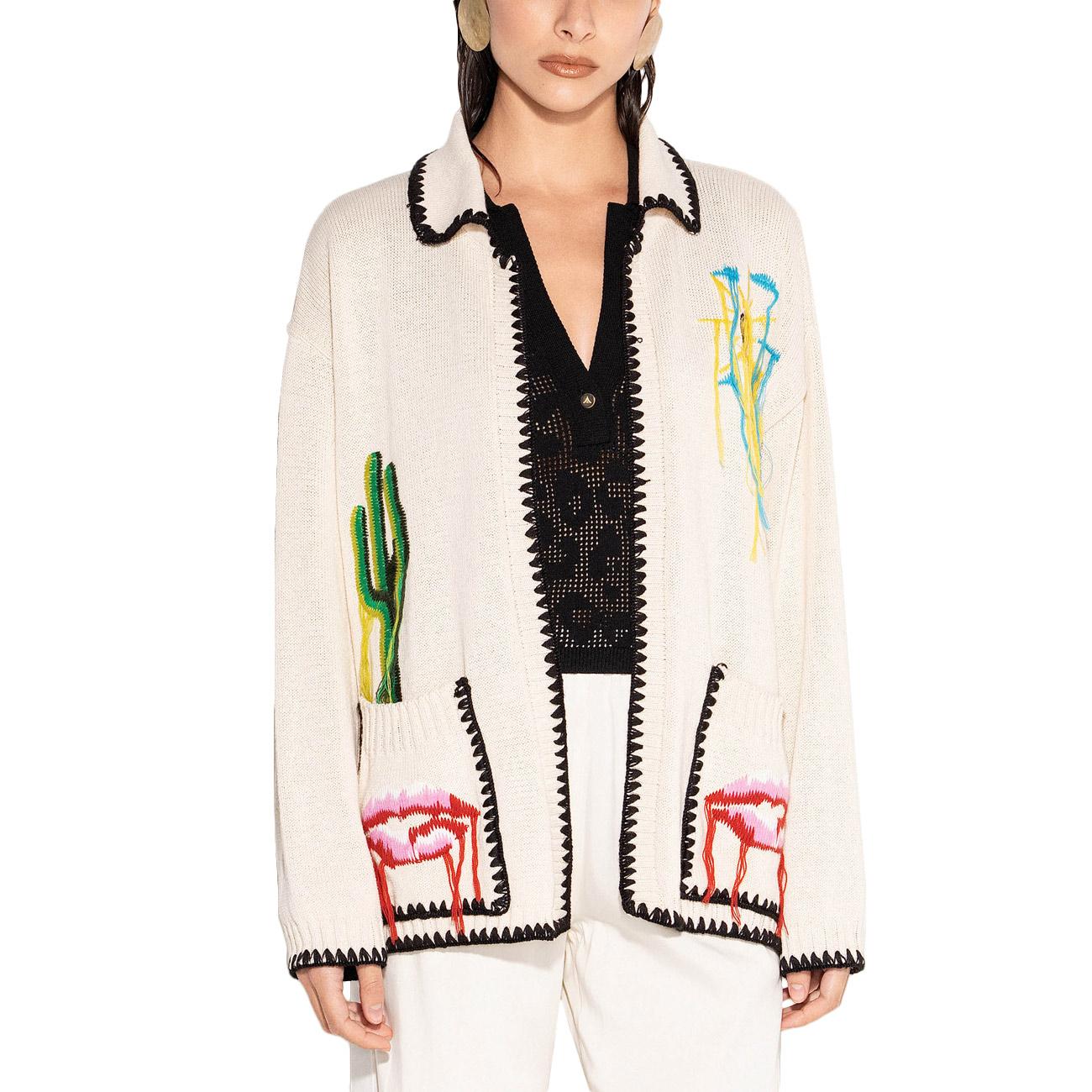 Cardigan Con Patch E Bordi A Contrasto GBKD13050 PANNA AKEP 