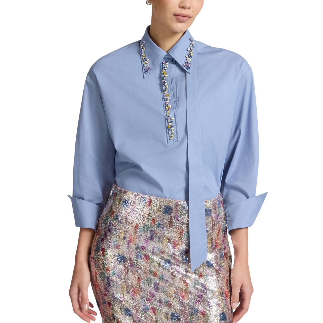 ELENA MIRO' Camicia In Popeline Con Cristalli 2040Z000020N 0F4 PERVINCA 