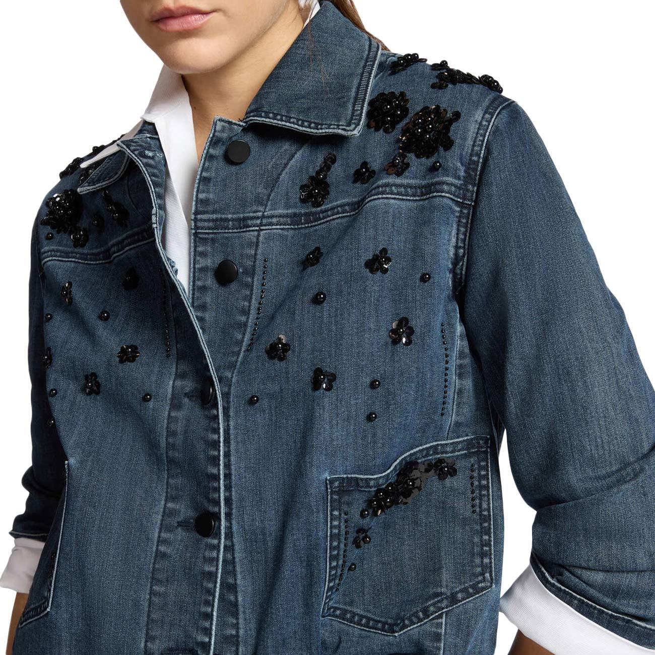 ELENA MIRO' Giacca Boxy In Denim Con Ricami R447P000093N 034 BLU 