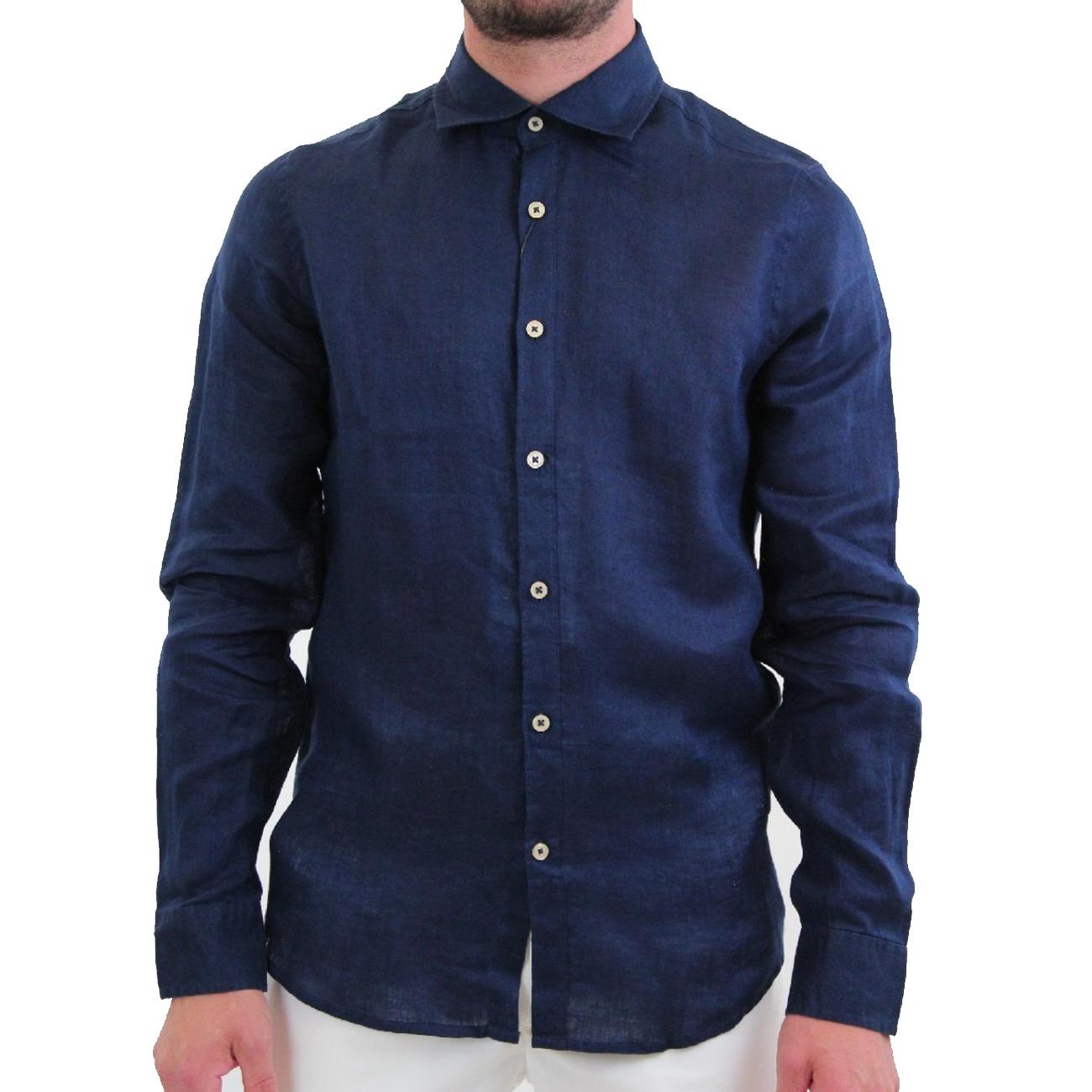 Camicia In Lino Uomo Blue MK13003 BLUE MARKUP 