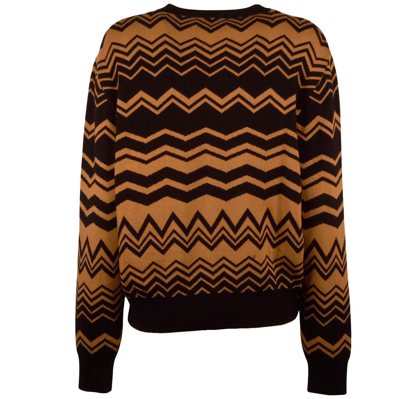 Maglione Girocollo In Jacquard MGKD11049 CAMMELLO/NERO AKEP 