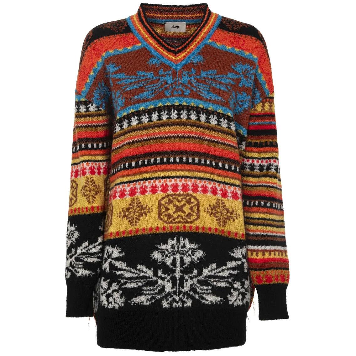 PULLOVER D. MAXI MISTO LANA MOHAIR C/SCOLLO A V AKEP 23FWKD12021/52 MULTICOLOR AKEP 