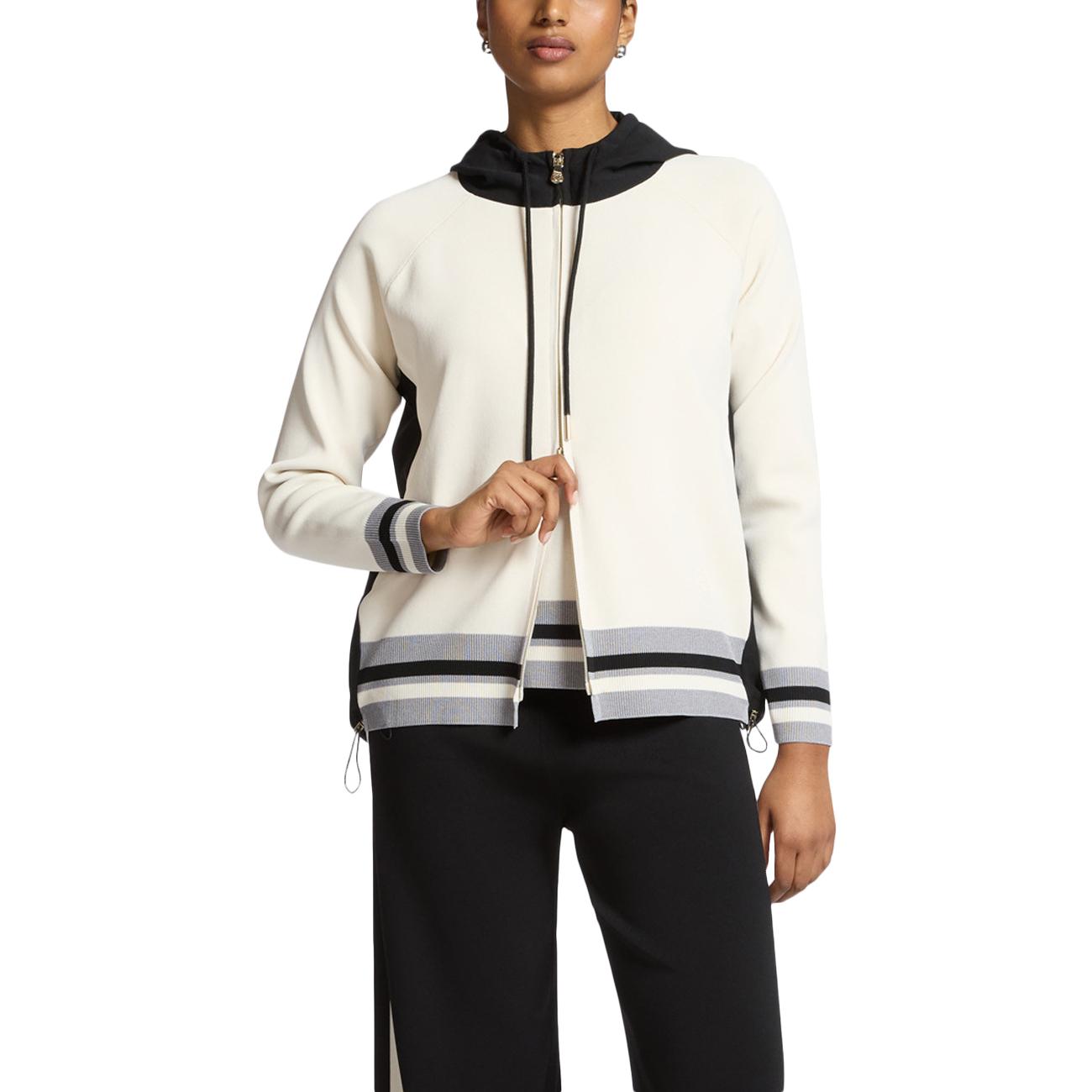 ELENA MIRO' Cardigan Misto Viscosa Con Cappuccio E Zip M547Z000688N 0B1 JUTA/NERO/GRIGIIO 