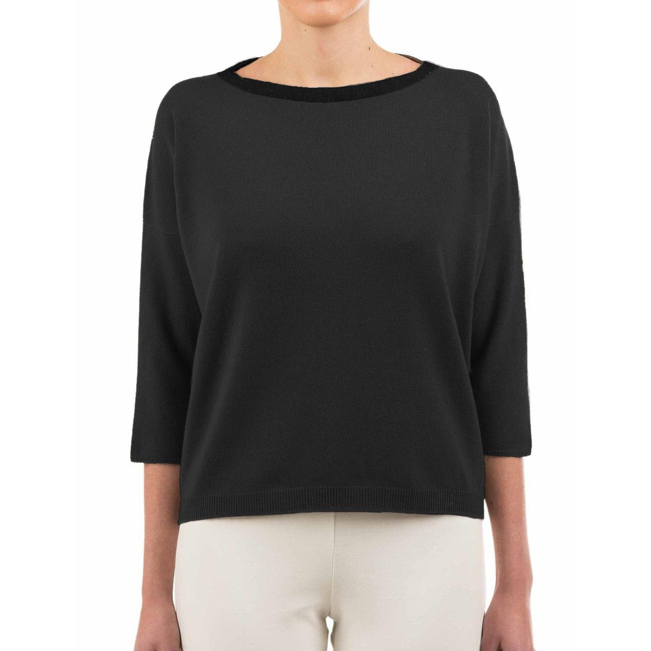 Pullover D. Scol.Barca M. 3/4 Lana/Cashmere Le Tricot Perugia 46546 999 BLACK LE TRICOT PERUGIA 