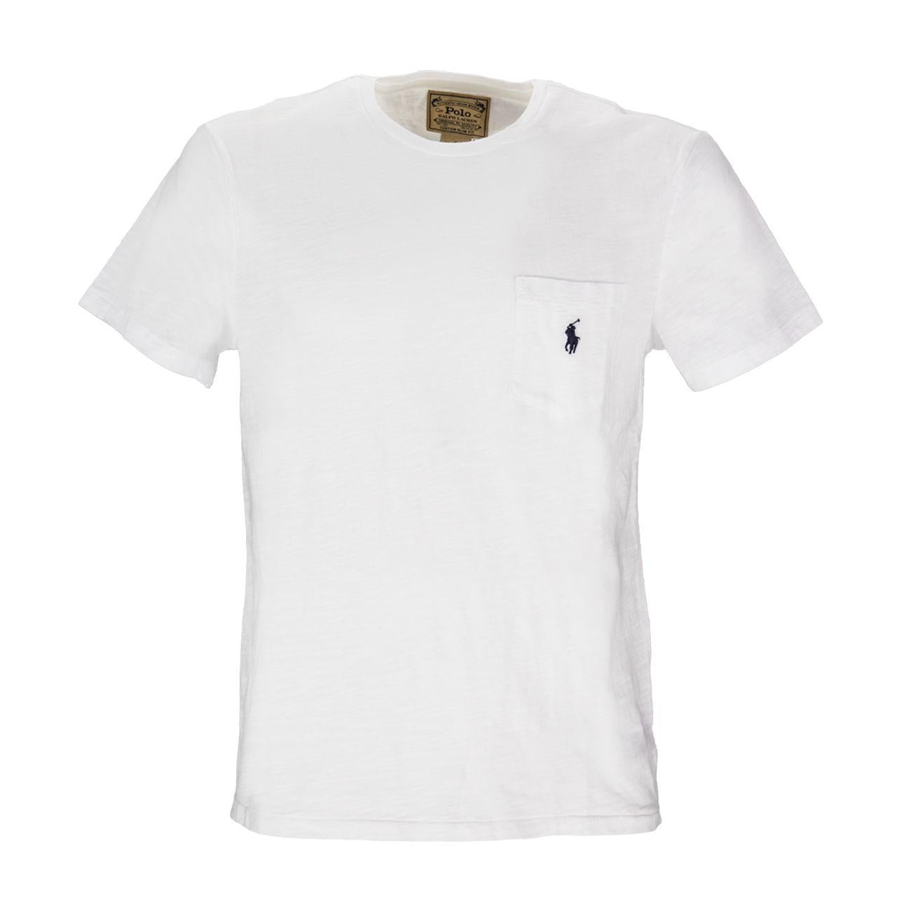 T-Shirt Delave' Custom Slim Con Taschino Uomo White 710795137 001 WHITE POLO RALPH LAUREN 