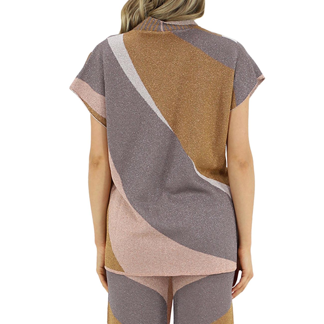 AKEP Cardigan Jacquard Waves MGKD13012 MARRONE/GRIGIO 