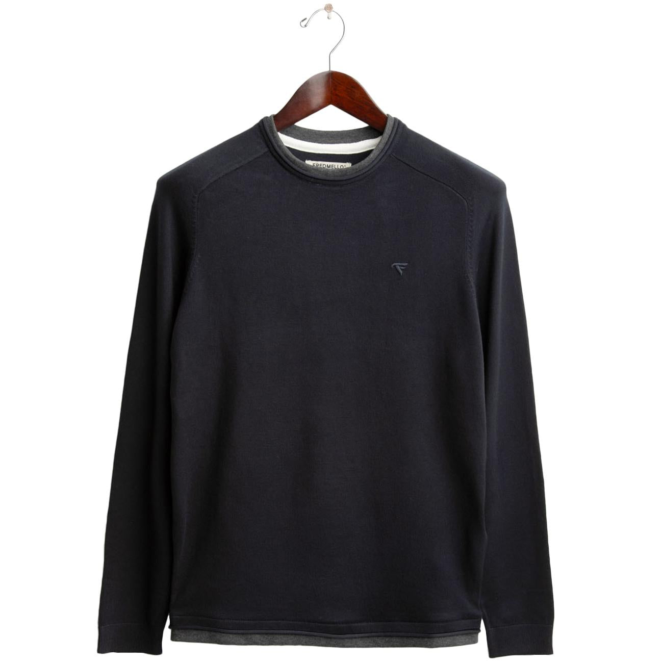 Maglia Girocollo Raglan Con Dettagli A Contratso FM25W20MG A0601 BLUE FRED MELLO 