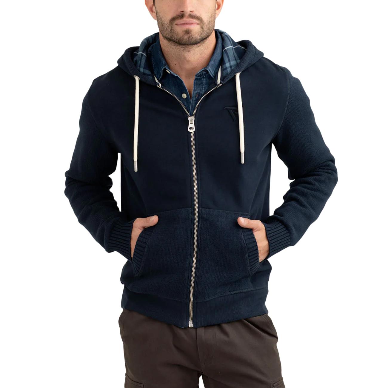 Felpa Full Zip Con Cappuccio E Dettagli In Maglia FM25W04FZ A0601 BLUE FRED MELLO 