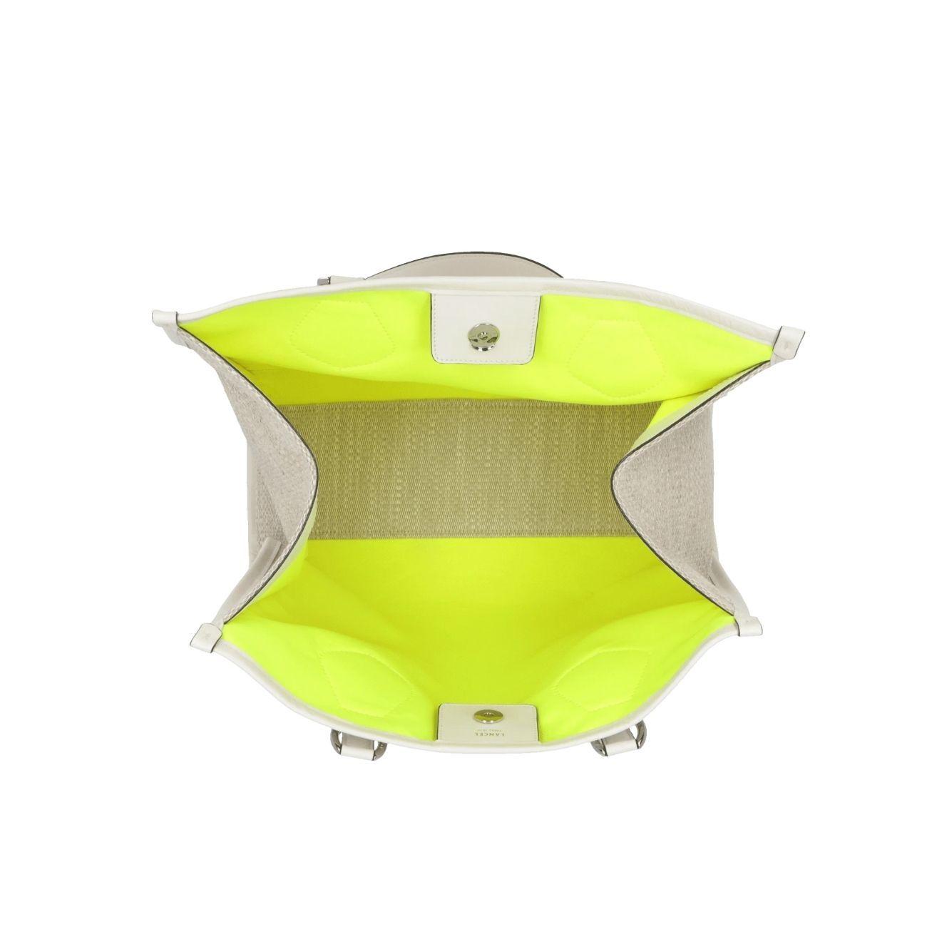 BORSA D. CABAS ETE TOILE DE JUTE ET CUIR LISSE SUM CABAS L LANCEL A107495ZTU 5Z NATUR/BLANC LANCEL 