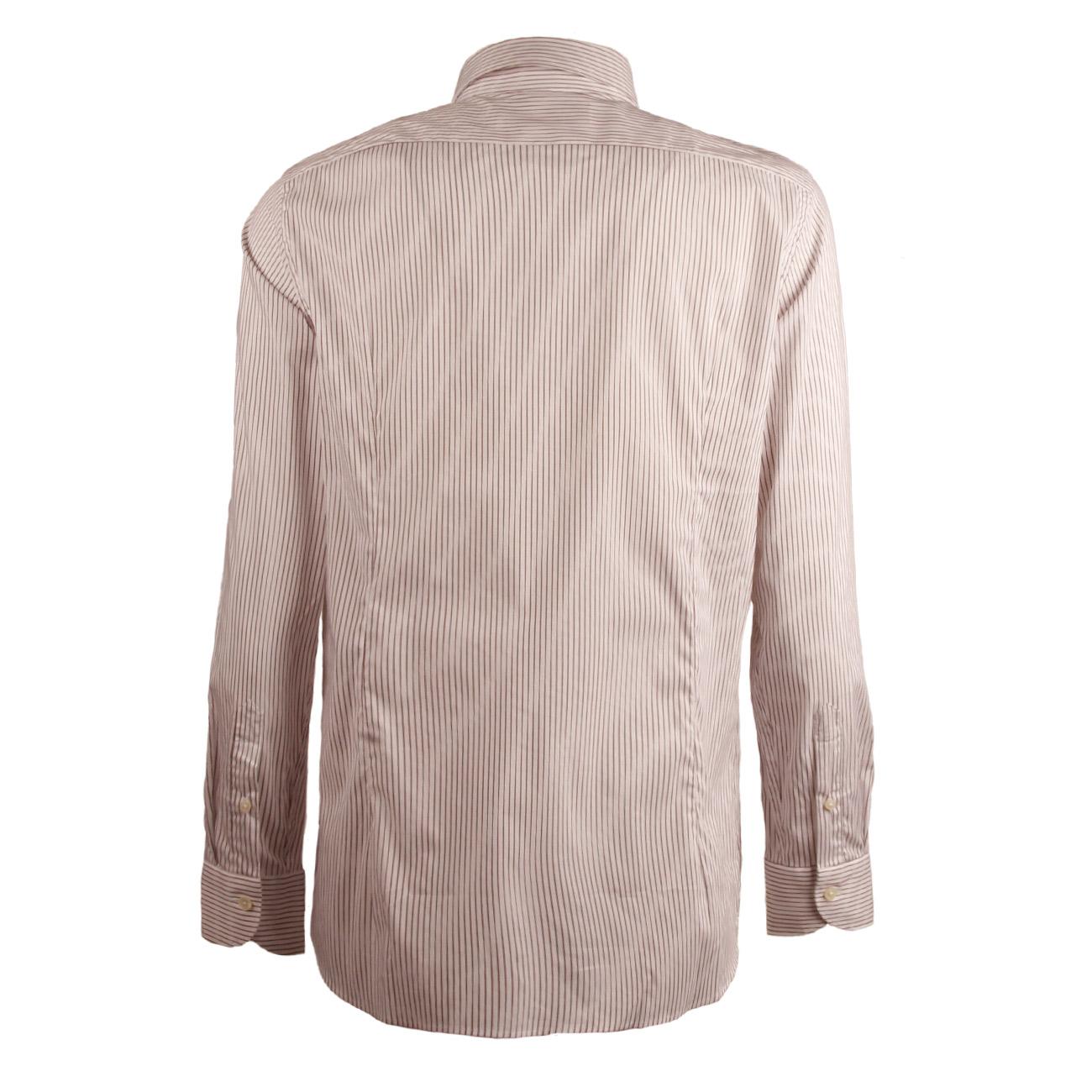 Camicia Rigata Collo Francese Uomo Bianco Marrone UB5FUR RR2/B.CO/MARR. GUGLIELMINOTTI 
