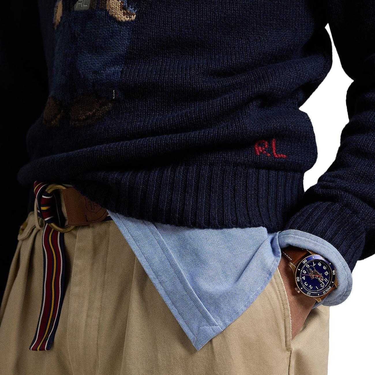 Pullover In Cotone E Lino Con Orso 710946137 001 BEAR NAVY POLO RALPH LAUREN 