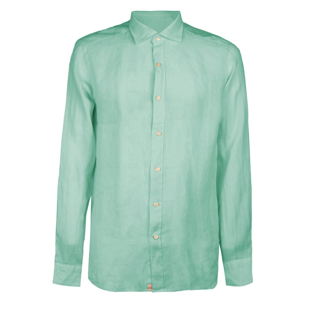 Camicia In Lino Collo Francese Uomo Verde Acqua Q66TNW UT6/VERDE ACQUA TINTORIA MATTEI 954 