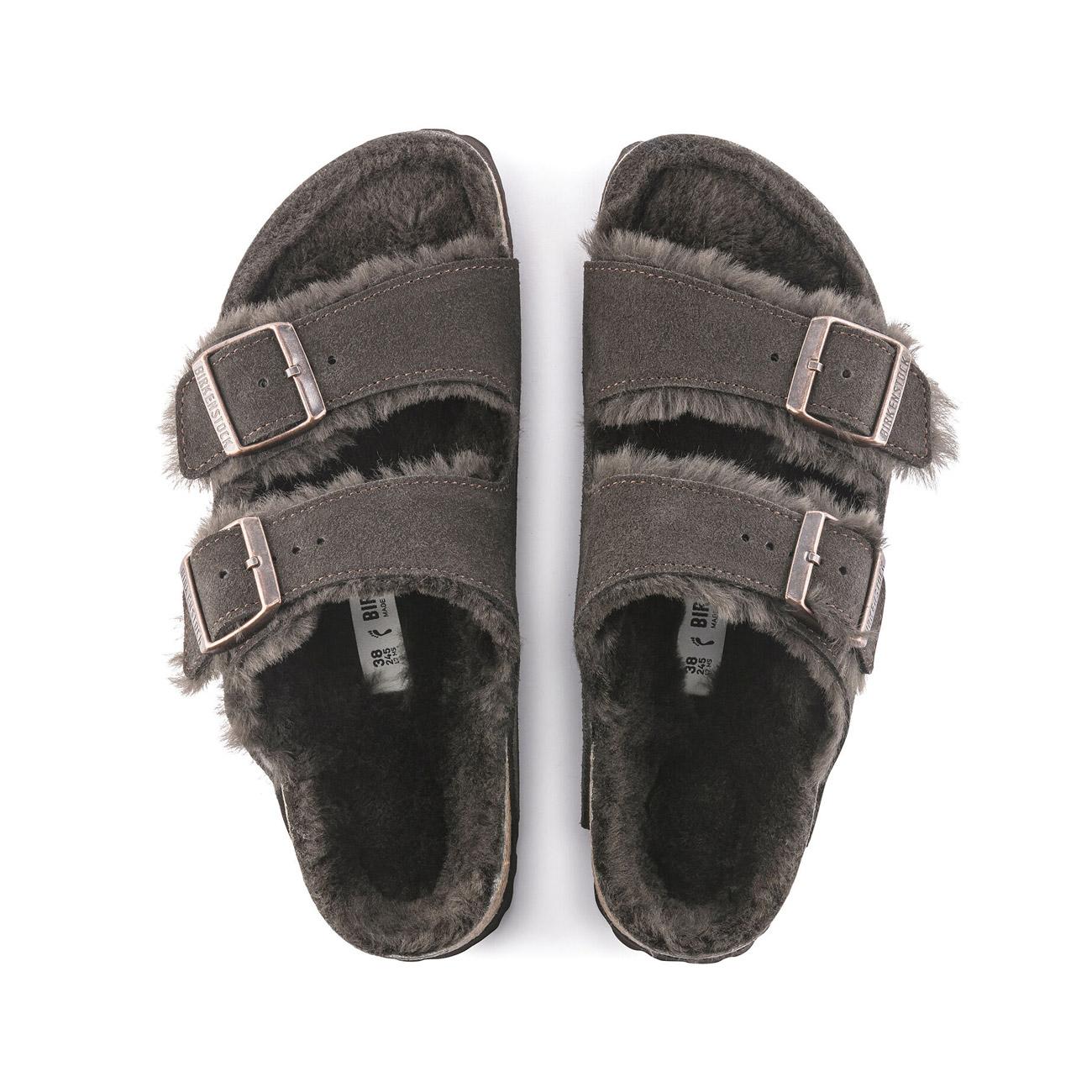 Sandali Arizona In Pelle Scamosciata Con Shearling 1020528 MOCCA BIRKENSTOCK 