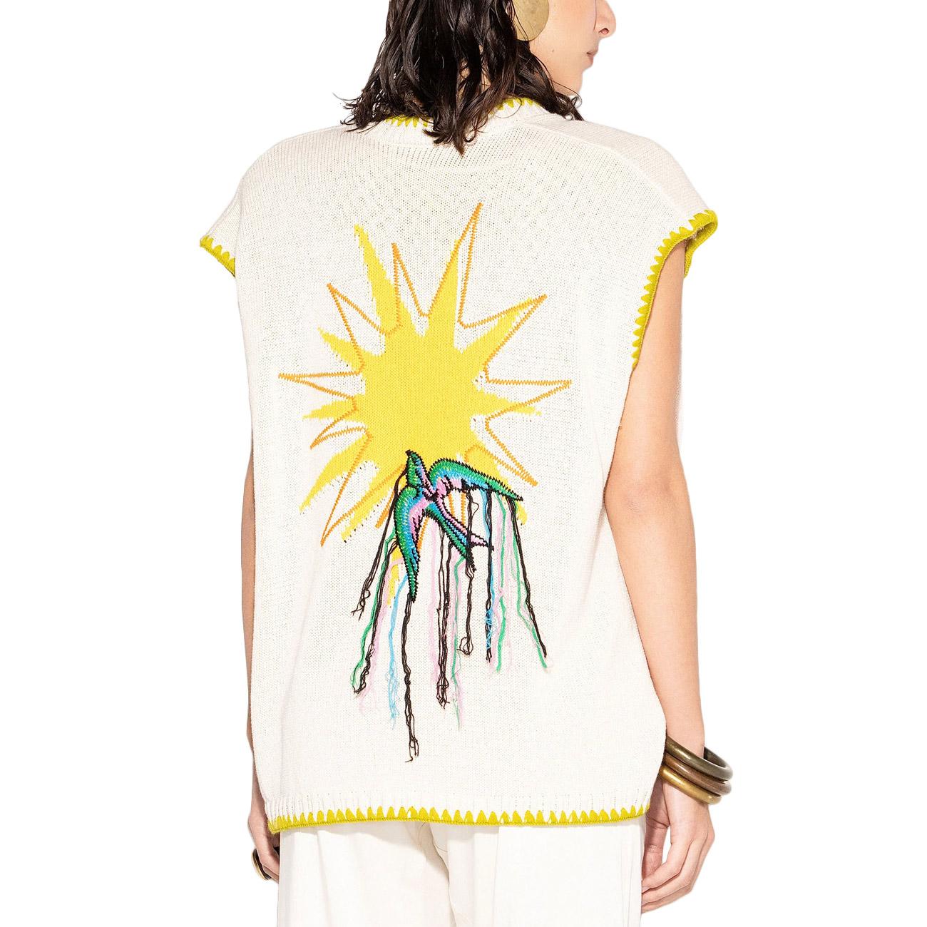 Cardigan Smanicato Con Bordi A Contrasto E Motivo Grafico GLKD13049 PANNA AKEP 