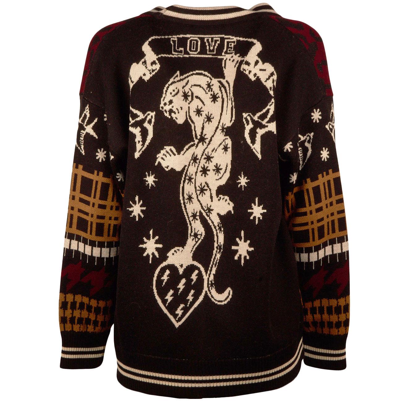 Cardigan In Maglia Jacquard MGKD11089 BORDEAUX/CAMMELLO AKEP 